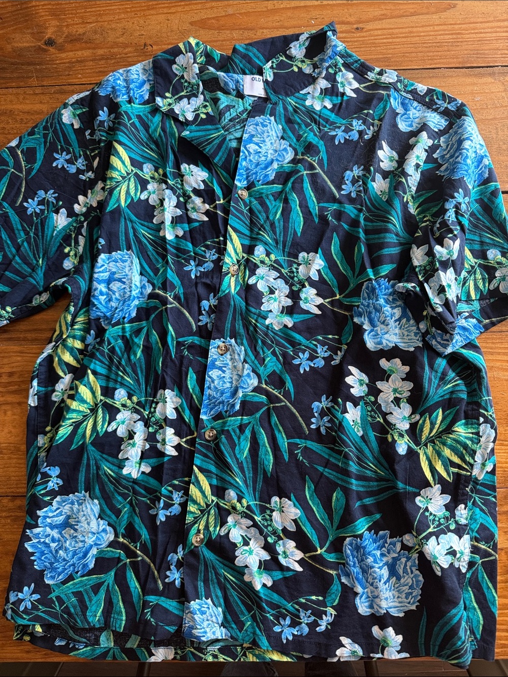 Old Navy Black Tropical Floral Button-Down Shirt